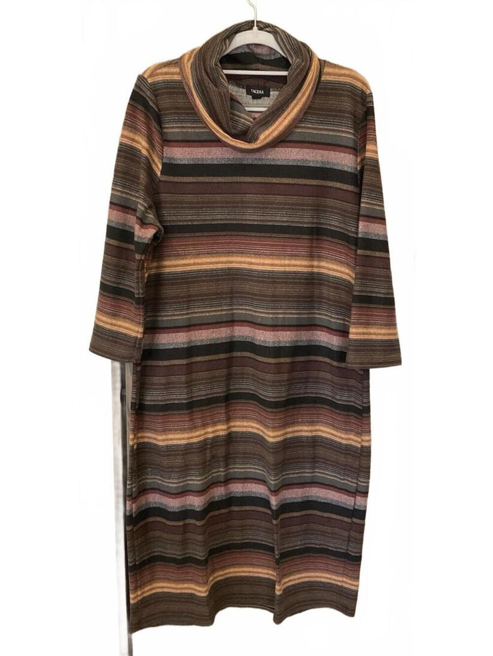 Tacera Womens Long Sleeve Turtle Neck Striped Dress Size XL
